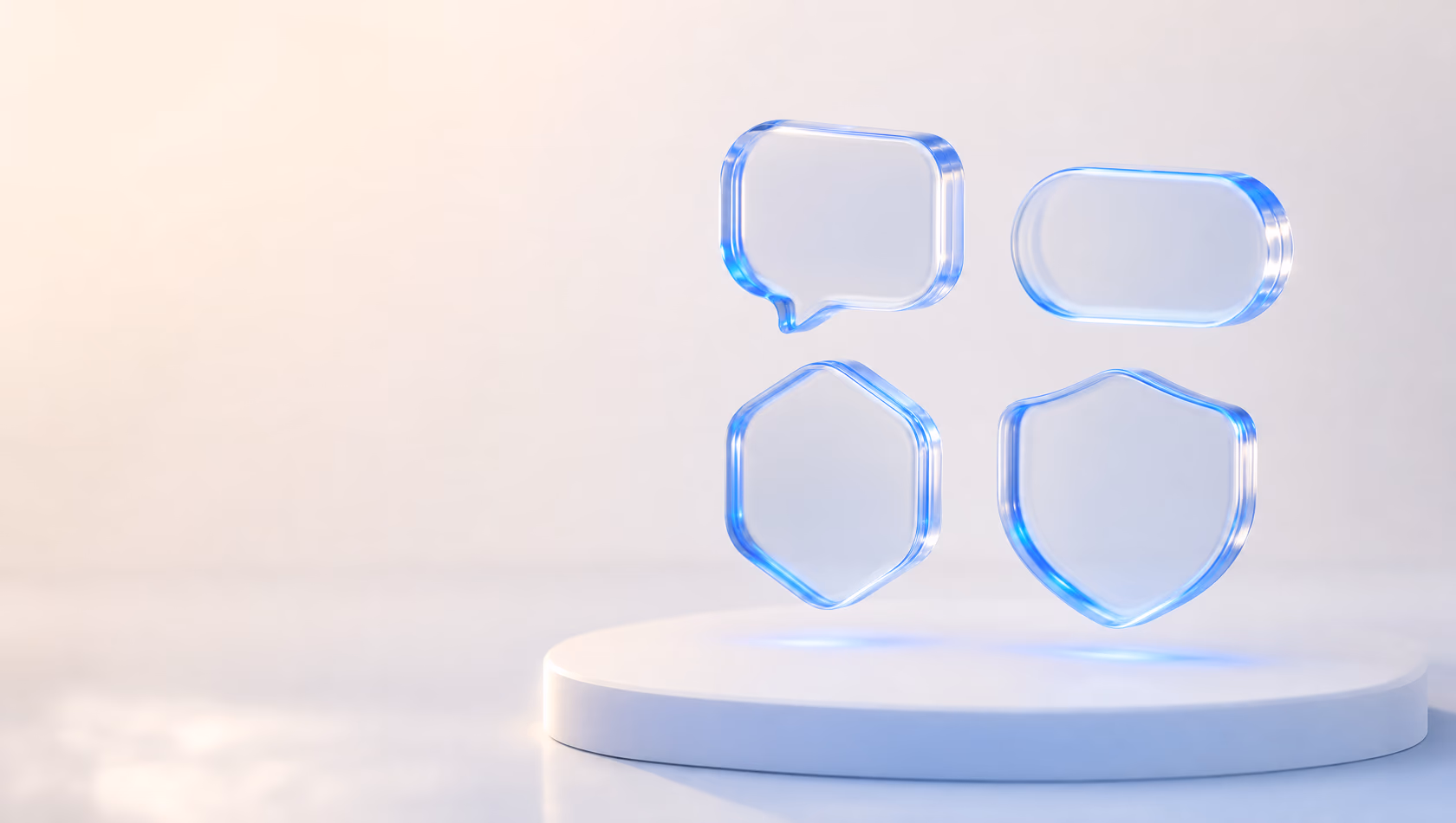 Glass-style 3D illustration of four platform pillars on a pedestal — senderZ messaging platform