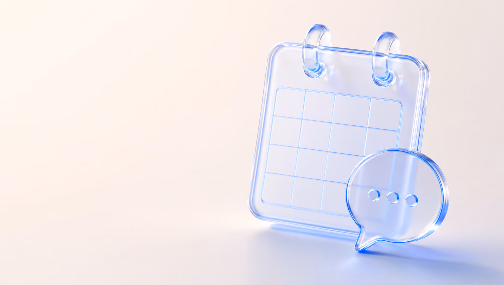 Glass-style 3D illustration of a calendar with a chat bubble — senderZ appointment reminders